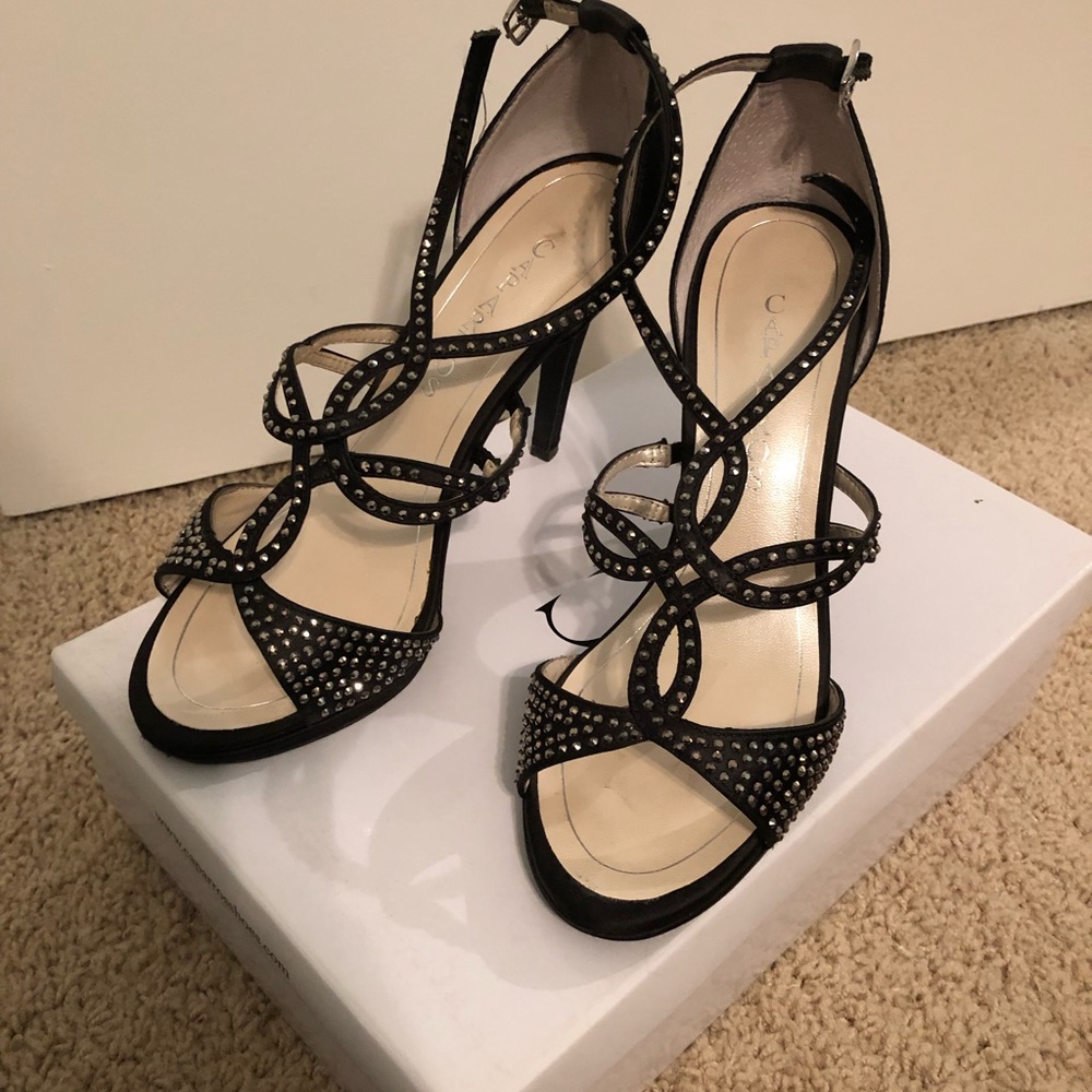 Capparos Black Jeweled Heels